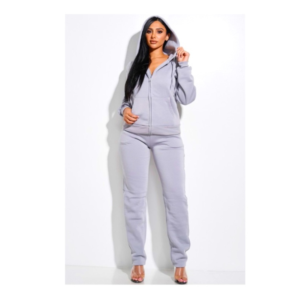 GREY – PLUS SIZE 2 PIECE SWEAT SUIT SET